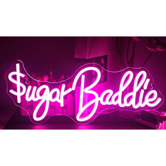 Fun Vivid Bright Pink “Sugar Baddie” LED Night Light Room Wall Decor