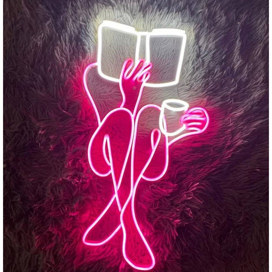 Lovely Bright Woman Reading Book LED Night Light Room Wall Art Decor