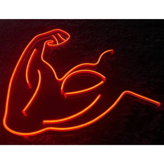 Bright Orange Flexing Bicep Arm Workout LED Night Light Gym Wall Strong Fitness