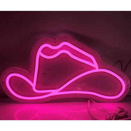 Fun Bright Pink Cowgirl Hat LED Night Western Country Room Wall Decoration