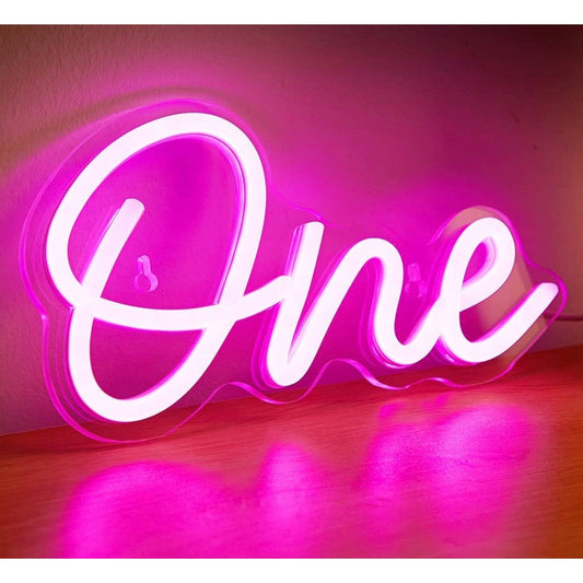 Lovely Bright Pink “One” Birthday LED Night Light Room Wall Decor