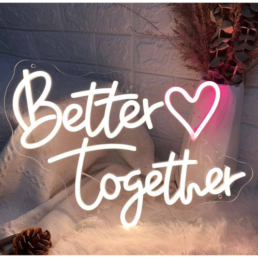 Lovely Bright Pink Heart “Better Together” LED Night Light Room Wall Decor