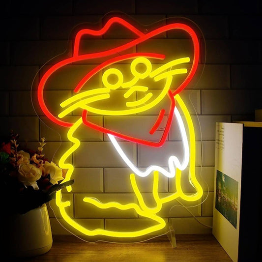 Fun Bright Red CowBoy Kitty Cat LED Night Light Room Wall Decoration