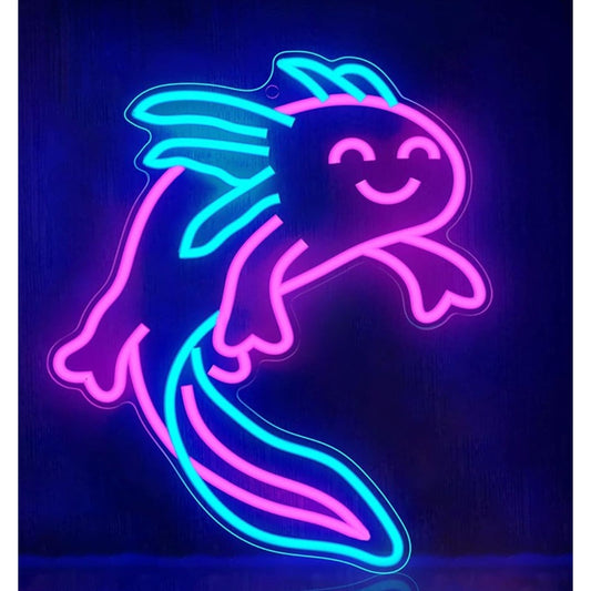 Lovely Bright Pink/Blue Happy Axolotl Salamander LED Nigh Light Room Wall Decor