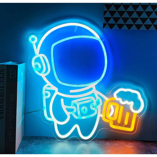 Fun Bright Blue Little Astronaut with a Beer LED Night Light Room Wall Decoratio
