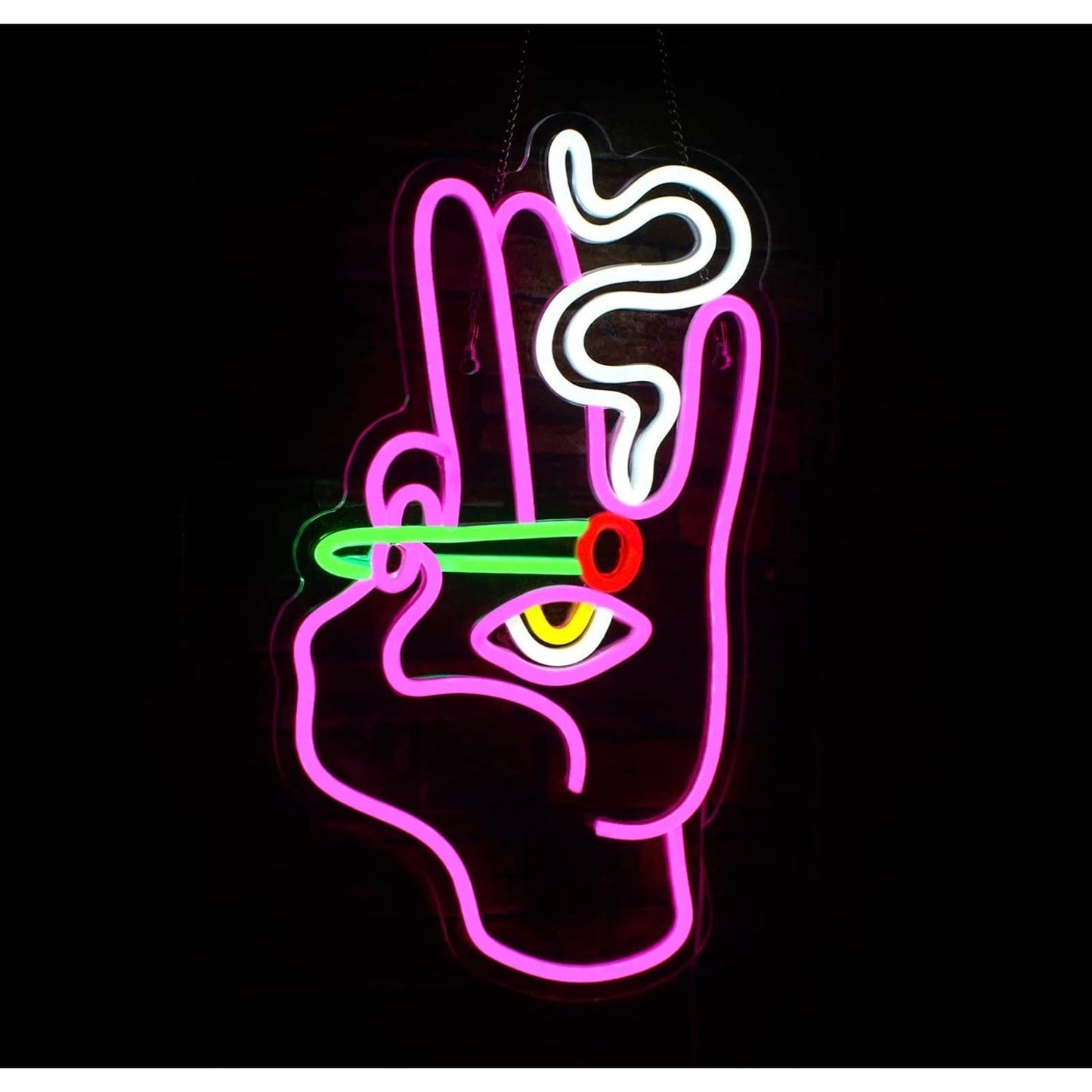 Fun Bright Pink All Seeing Eye Hand White Smoke LED Night Light Room Wall Decor