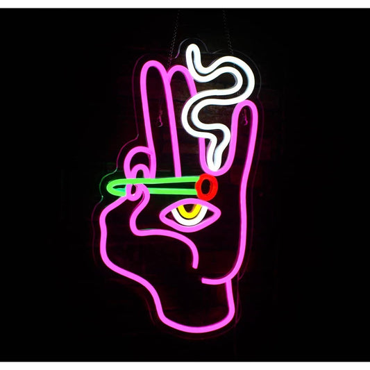 Fun Bright Pink All Seeing Eye Hand White Smoke LED Night Light Room Wall Decor
