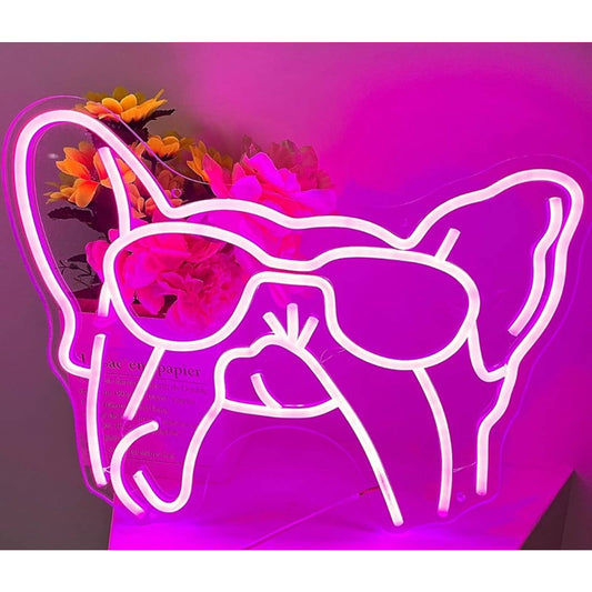 Cute Vivid Bright Pink French Bulldog Frenchie w/ Sunglasses LED Light