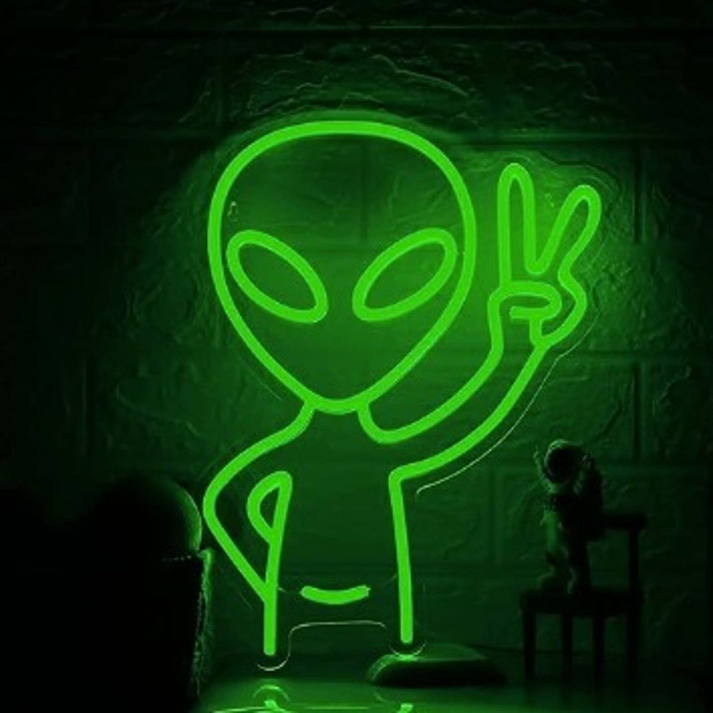 Fun Bright Green Peaceful Alien Kid LED Night Light Room Wall Decoration