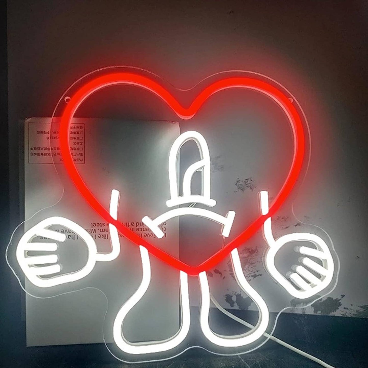 Bright Pink Bad Bunny Cartoon Hart LED Night Light Room Wall Decoration