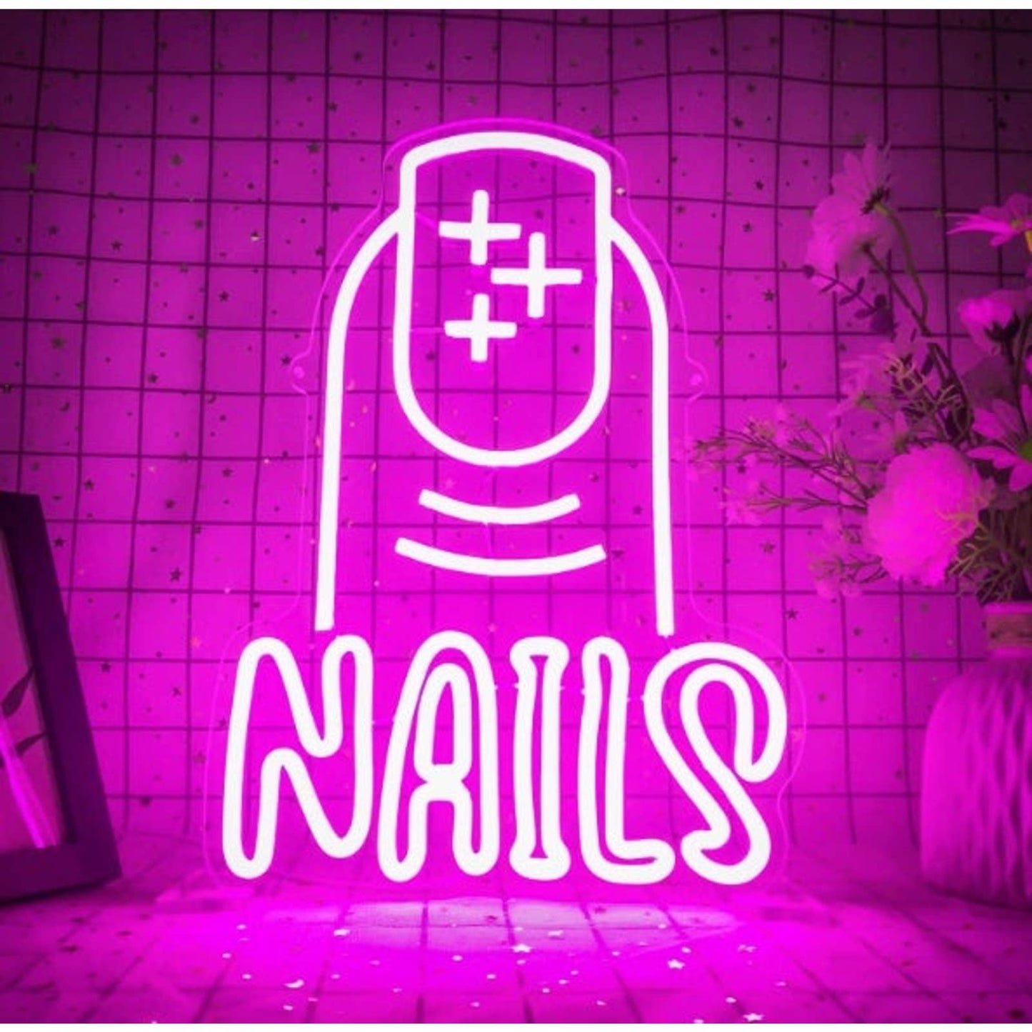 Lovely Vivid Hot Pink Nails Salon Spa LED Night Light Wall Sign Decoration