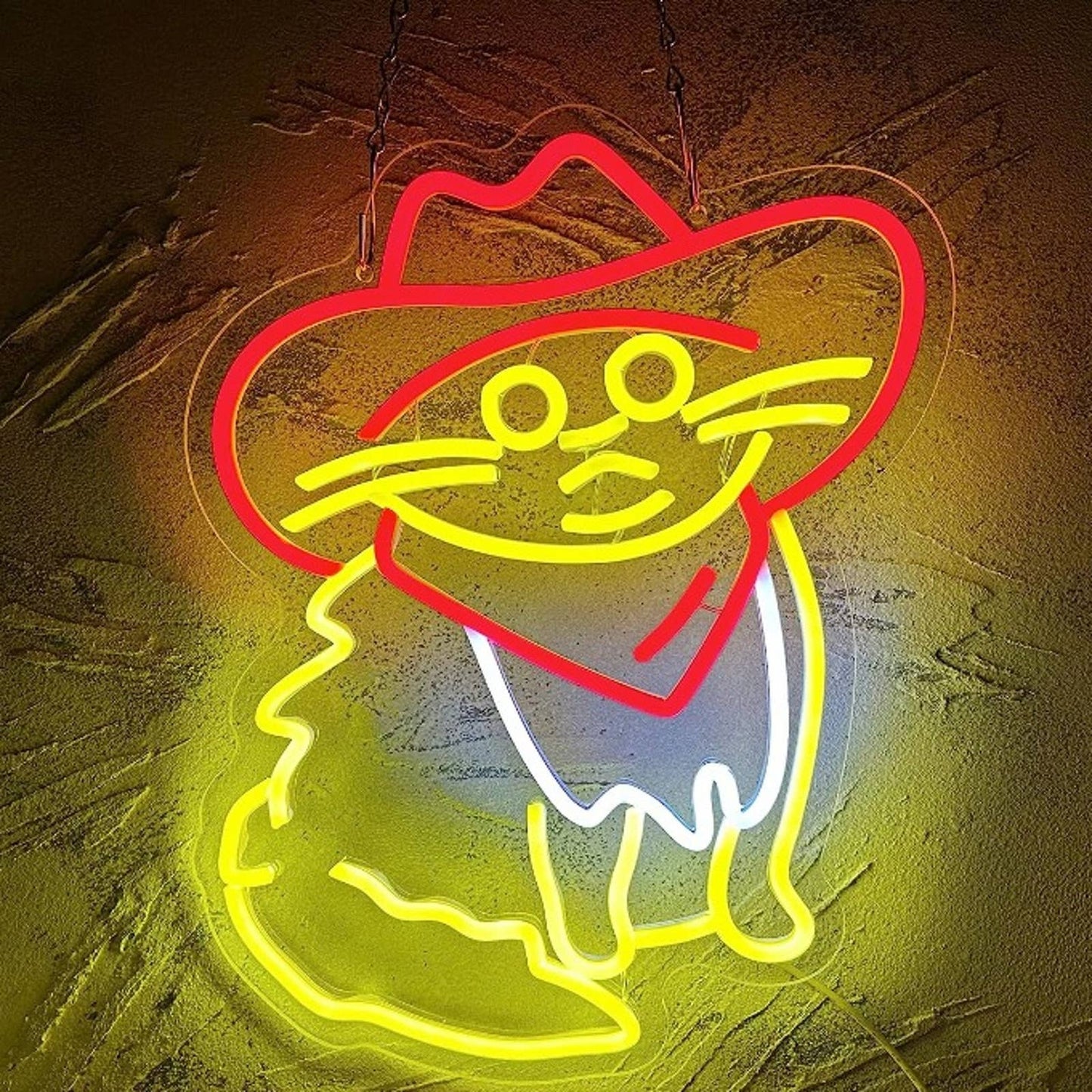Fun Bright Red CowBoy Kitty Cat LED Night Light Room Wall Decoration