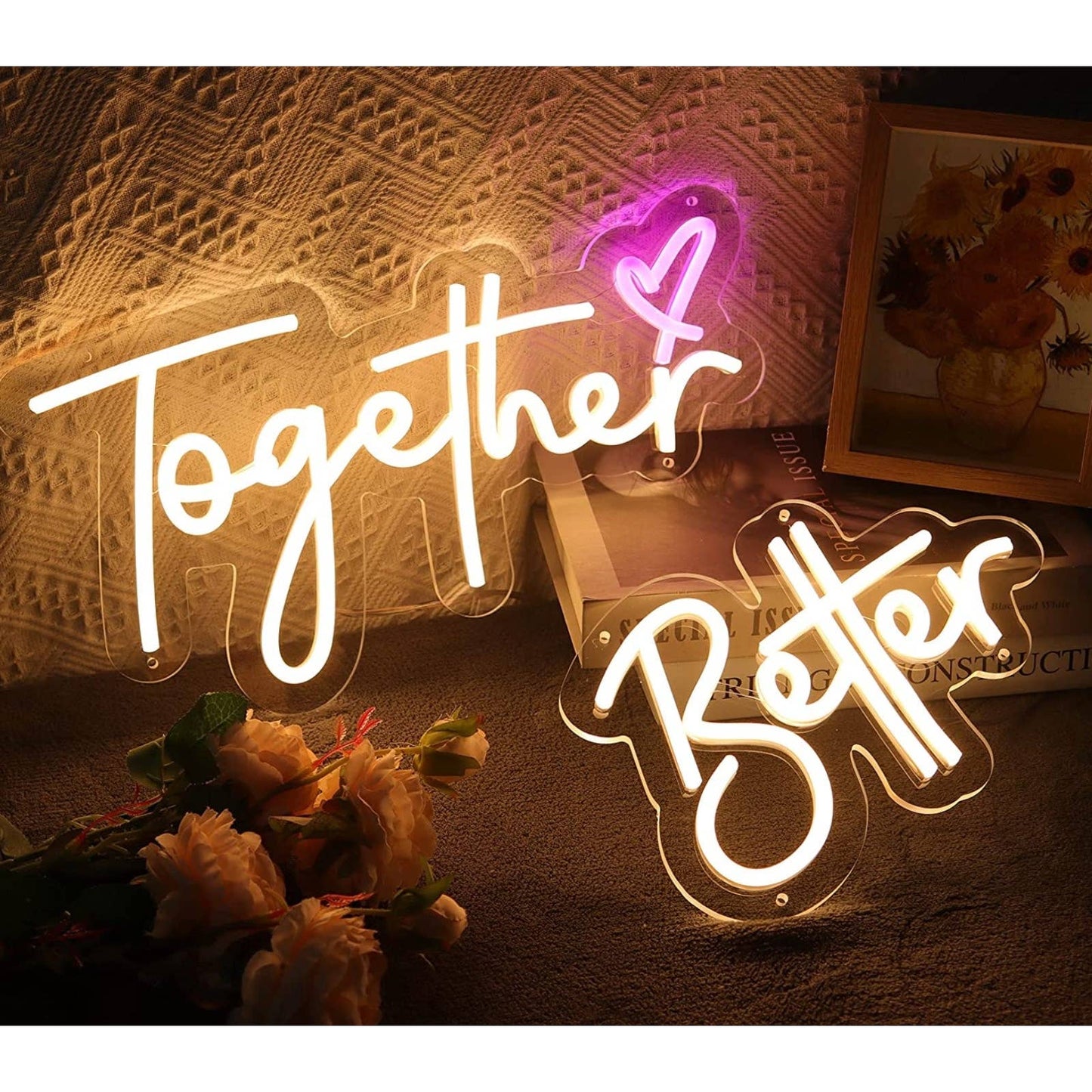 Lovely Vivid Warm Bright Better Together Pink Heart LED Night Light Room Wall De