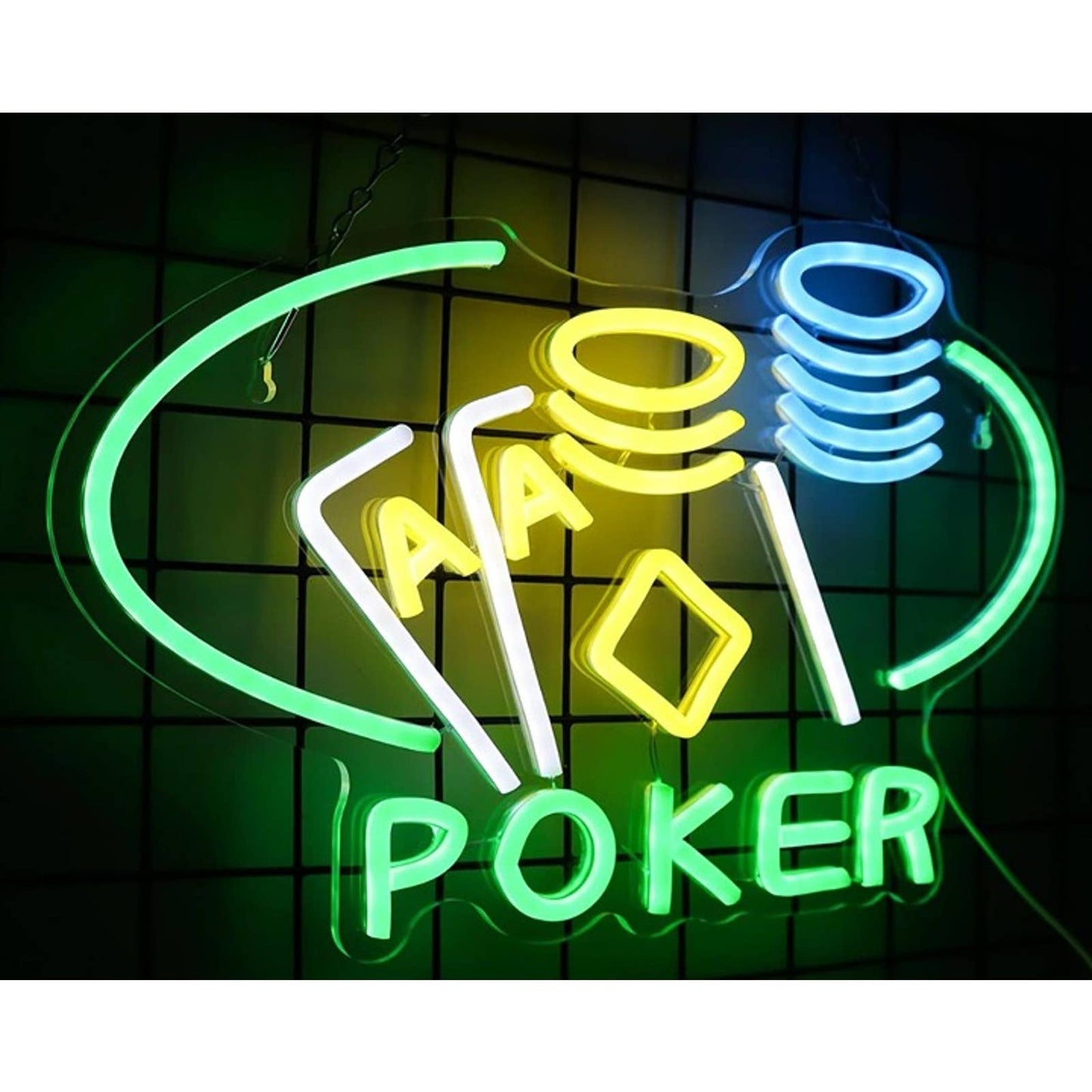 Fun Bright Green Poker Cards & Chips LED Night Light Game Room Wall Decor