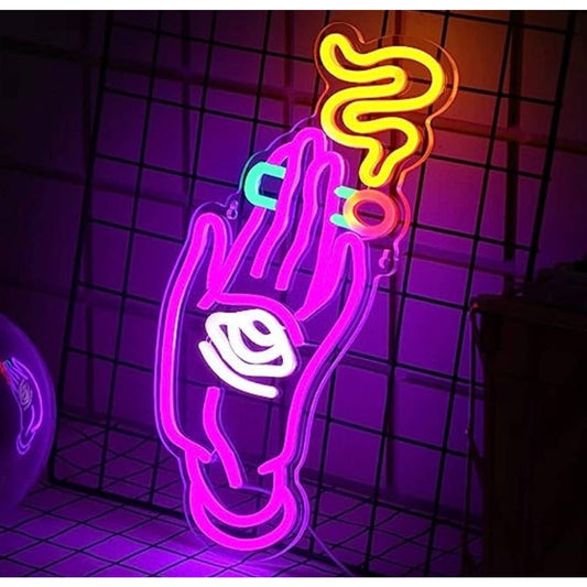 Vivid Bright All Seeing Eye Smoking Hand LED Night Light Room Wall Decoration