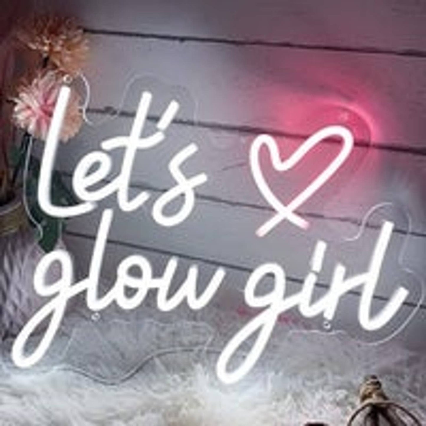 Lovely Bright Cool White Pink Heart Let's Glow Girl LED Night Light Room