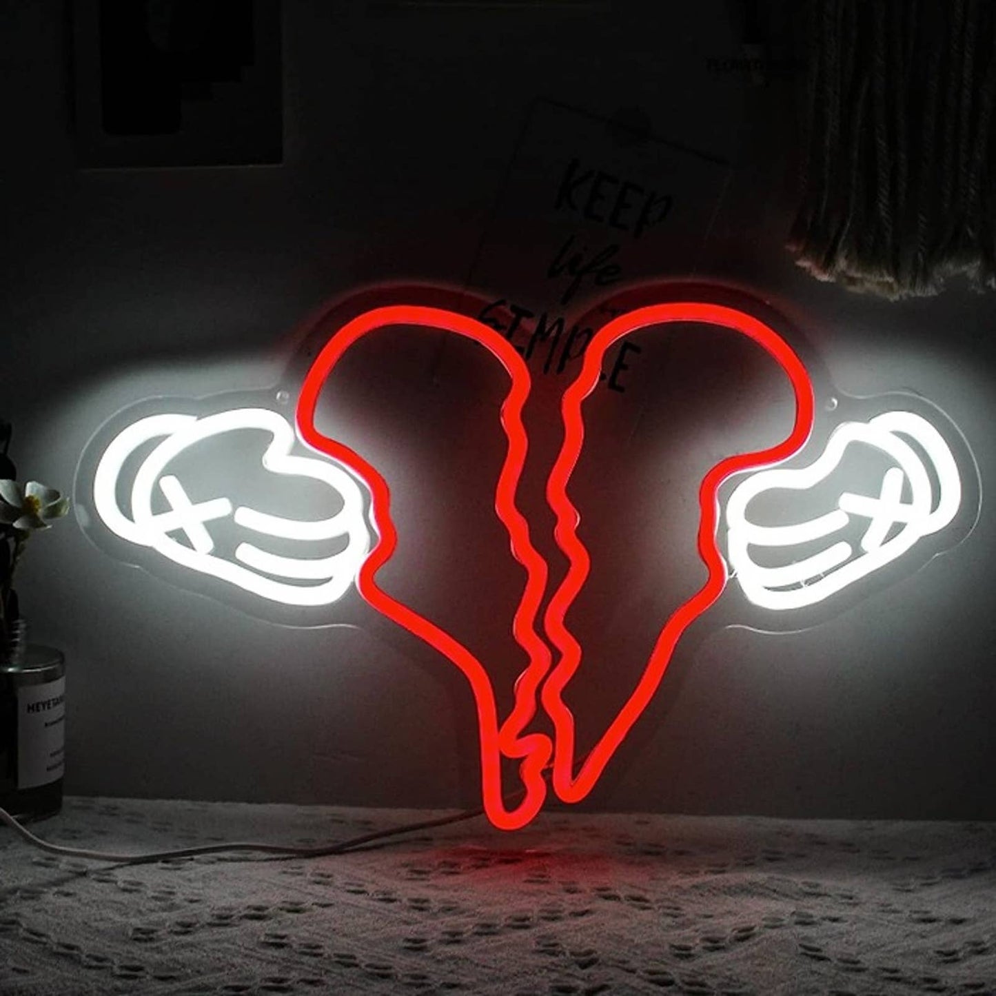 Vivid Bright Kaw Cartoon Broken Heart LED Night Light Room Wall Decoration