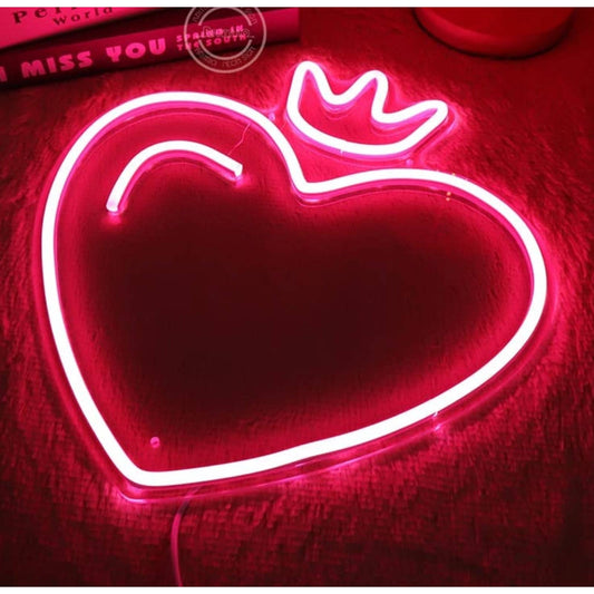 Adorable Lovely Bright Pink Heart Crown Queen Princess LED Night Light Room Deco