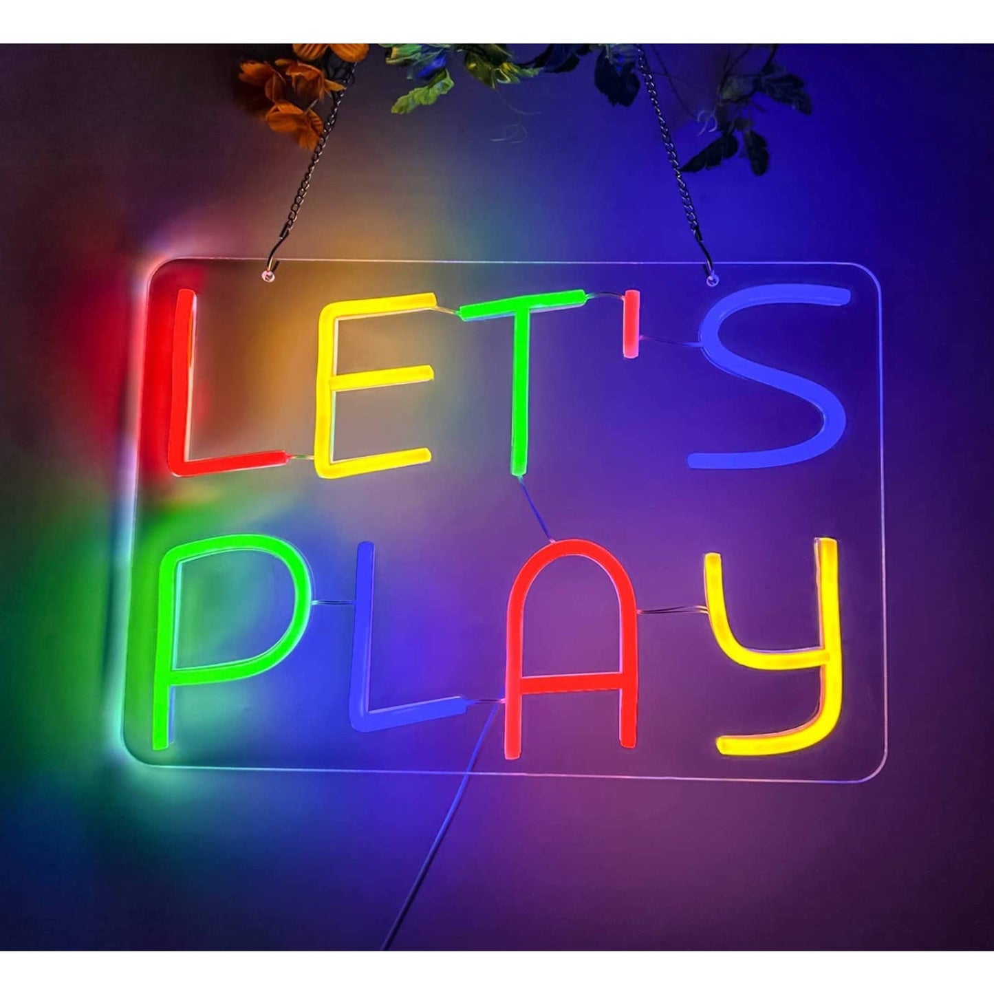 Fun Bright Colorful “Let’s Play” LED Night Light Sign Game Room Wall Decor