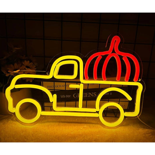 Fun Warm Bright Pumpkin in Truck LED Night Light Fall Room Wall Decor