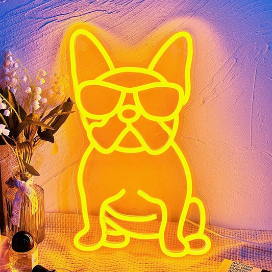 Cute Vivid Bright Cool Yellow French Bulldog Frenchie w/ Shades LED Light  Decor