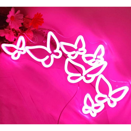 Lovely Bright Pink Butterfly Kaleidoscope LED Night Light Room Wall Decoration