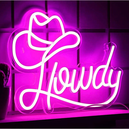 Fun Bright Pink “Howdy” Cowboy Cowgirl Hat LED Night Light Western Country Decor