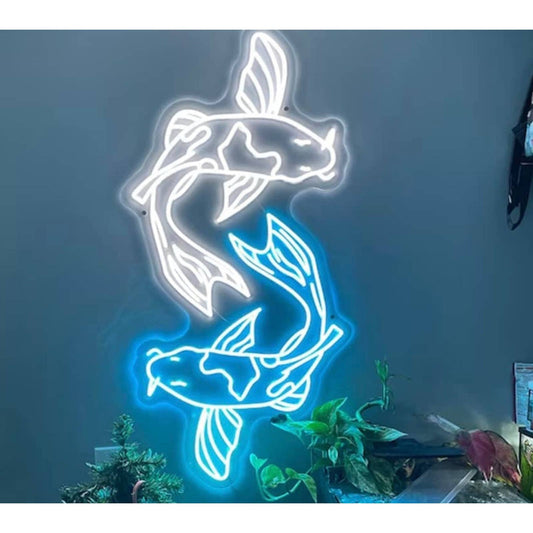 Lovely Bright Blue / White Japanese Koi Fish LED Night Light Room Wall Decoratio
