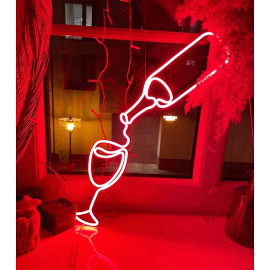 Lovely Bright Red Wine and Glass LED Night Light Bar Room Wall Party Decoration