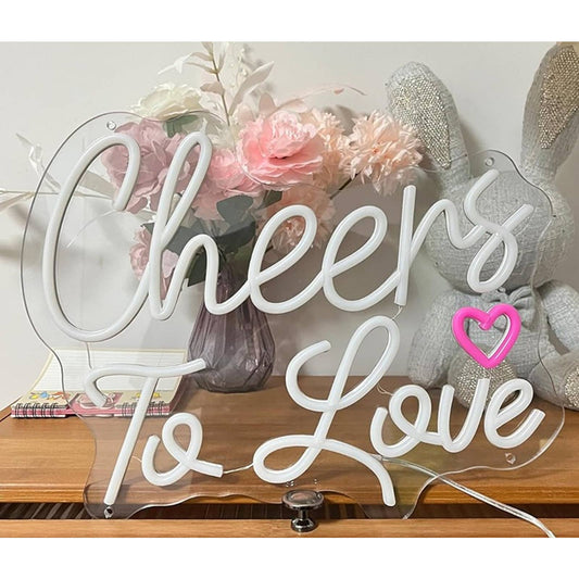 Lovely Bright White/Pink Heart “Cheers to Love” LED Night Light Room Wall Decor