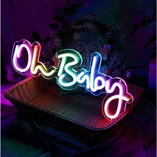 Lovely Bright Quality Rainbow “Oh Baby” LED Night Light Room Wall Decoration