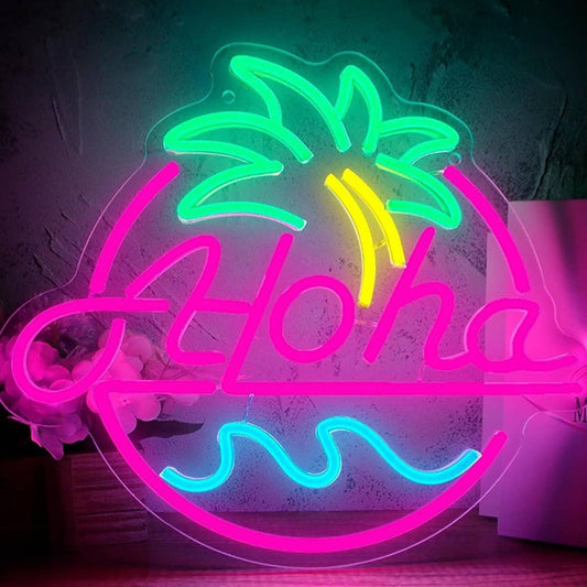 Fun Vivd Bright Pink Aloha Island Palm Tree Beach LED Light Vacation Decor