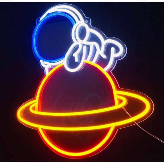 Fun Bright Cute Baby Astronaut Relaxing on Planet LED Night Light Wall Decor