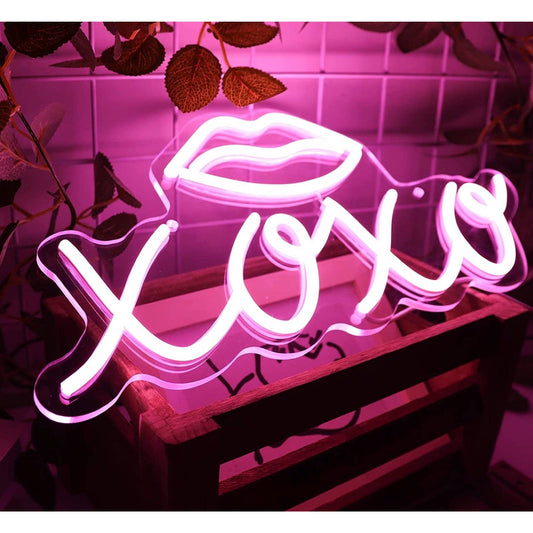 Lovely Bright Pink Lips XOXO Kiss LED Night Light Room Wall Decor