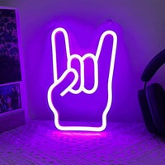 Fun Bright Purple Rock Hands LED Night Light Room Wall Decoration