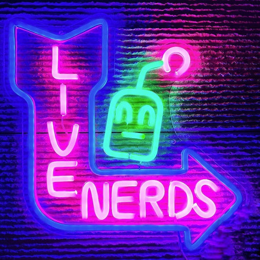 Fun Vivid Bright “Live Nerd” Robot Gamer Gaming LED Light Game Room Decor