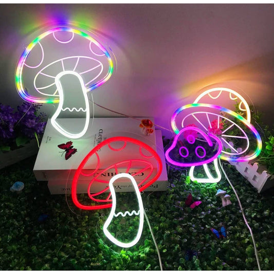 Lovely Bright Rainbow Colors Mushroom Bundle LED Night Light Set Room Wall Decor
