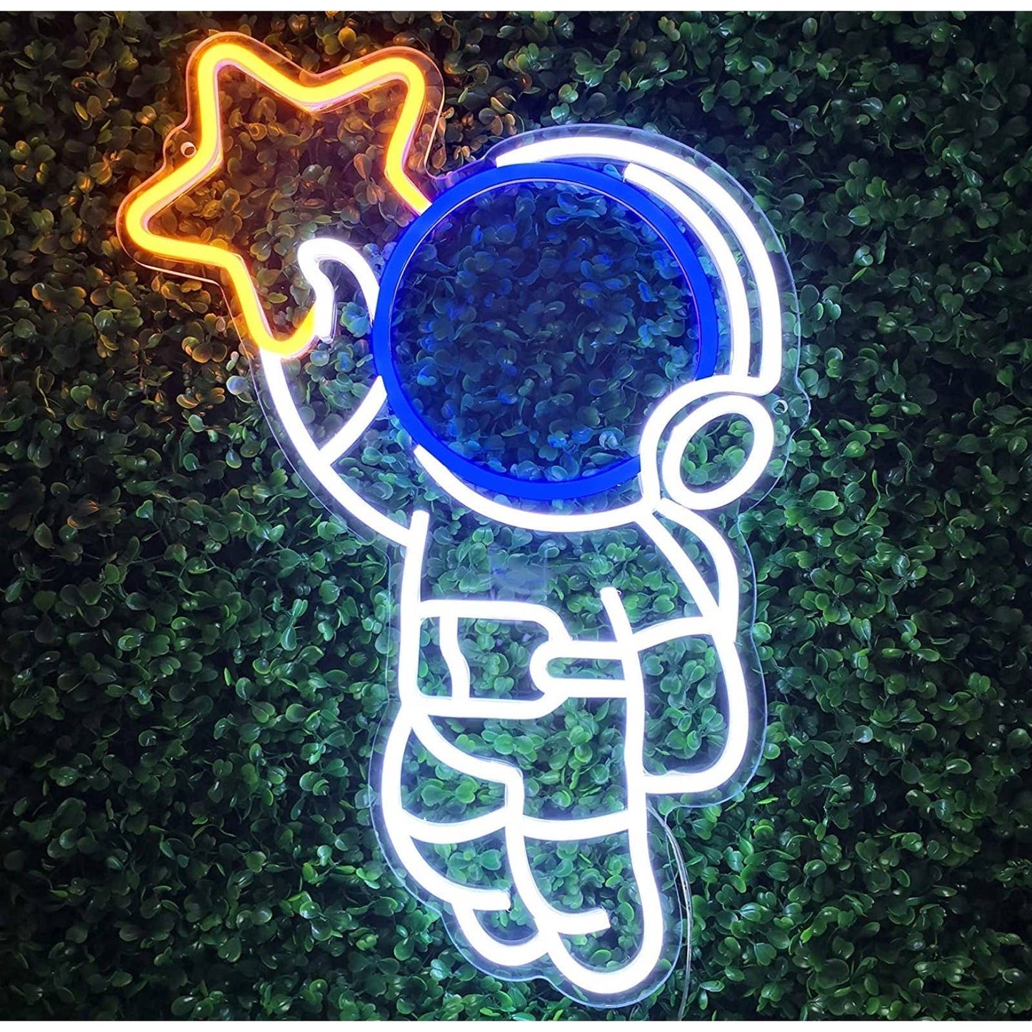 Cute Baby Astronaut Catching a Star LED Night Light Sign Room Wall Decoration