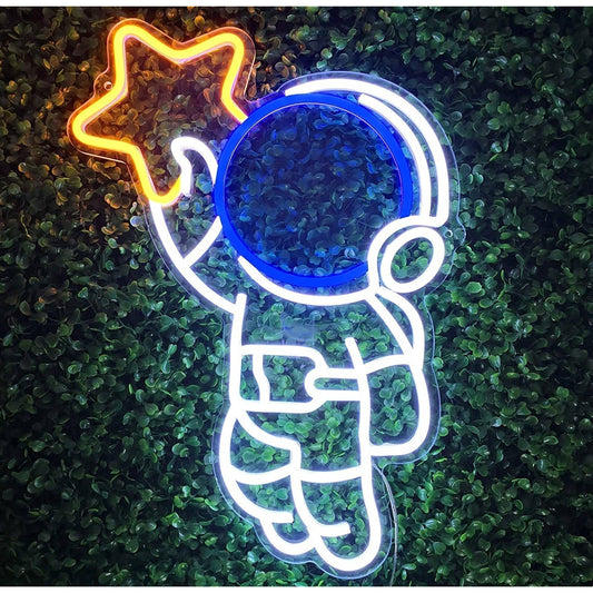 Cute Baby Astronaut Catching a Star LED Night Light Sign Room Wall Decoration