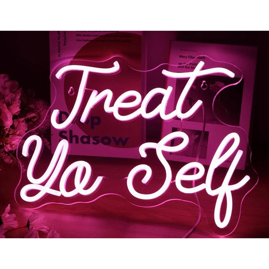 Adorable Bright Pink “Treat Yo Self” LED Night Light Room Wall Decoration