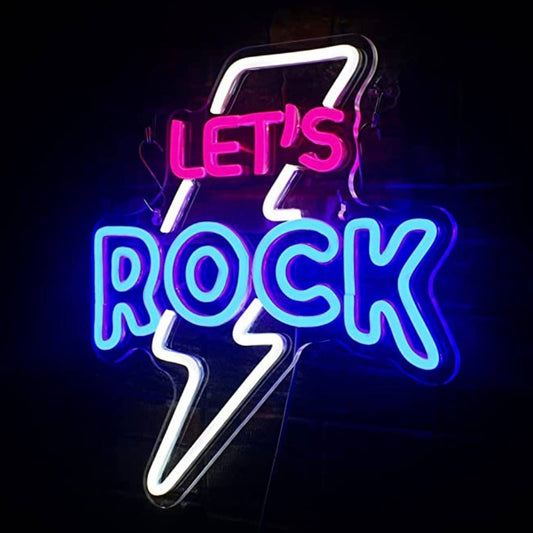 Fun Bright “Let’s Rock” Thunder Bolt LED Night Party Light Room Wall Decoration
