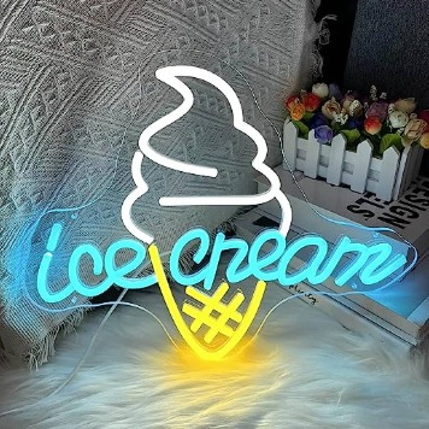 Lovely Bright Blue / Yellow Ice Cream Cone LED Night Light Room Wall Decoration