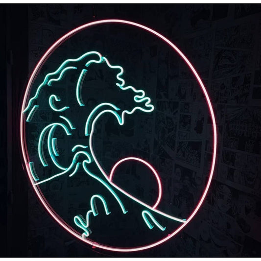Cool Bright Pink Circle Sun Rise Ocean Wave LED Light Wall Room Art Sign Decor
