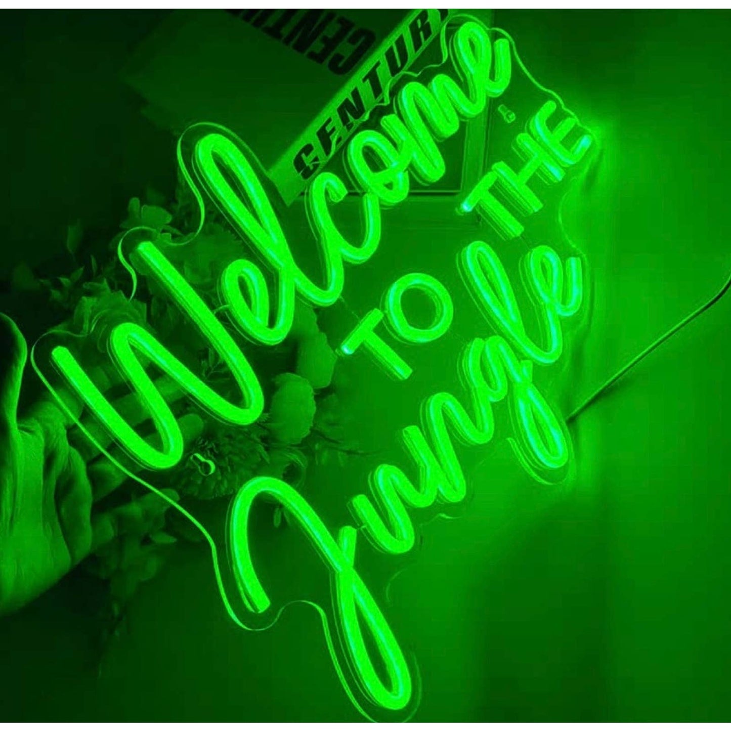 Vivid Bright Green “Welcome Come to Jungle” LED Night Light Room Wall Decor
