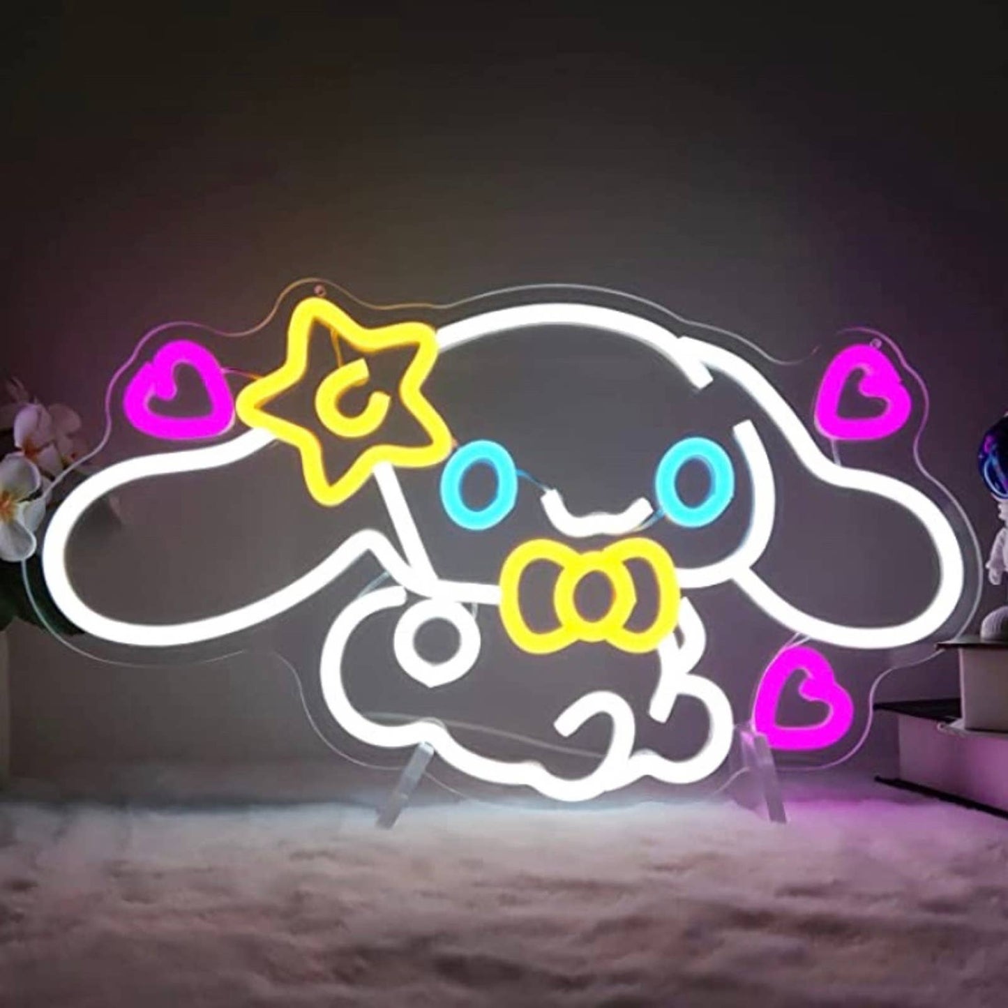Super Cute Cinnamoroll w/ Star Ballon Hearts LED Night Light Anime Room Wall Dec