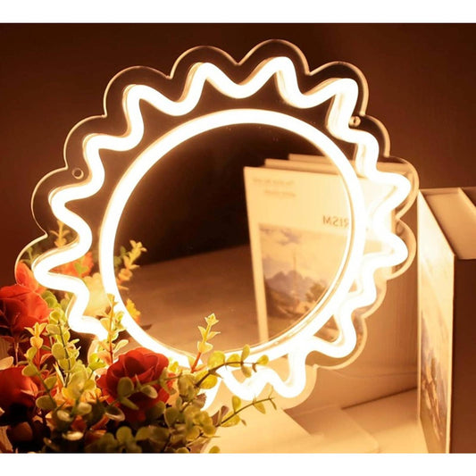 Lovely Vivid Bright Quality Sun Mirror LED Night Light Room Wall Decor