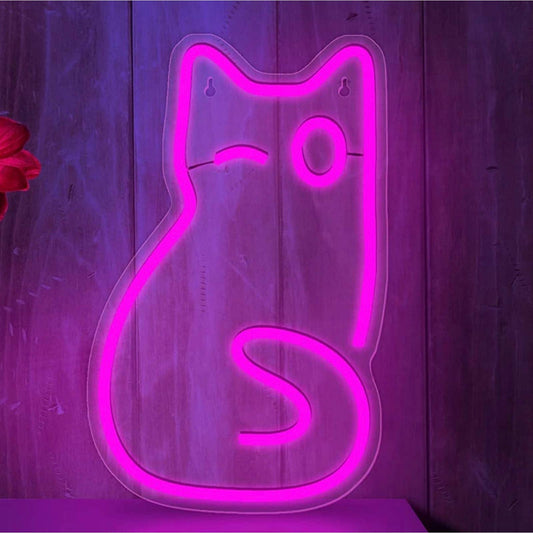 Adorable Pink Winking Kitty Cat LED Night Light Room Wall Decoration