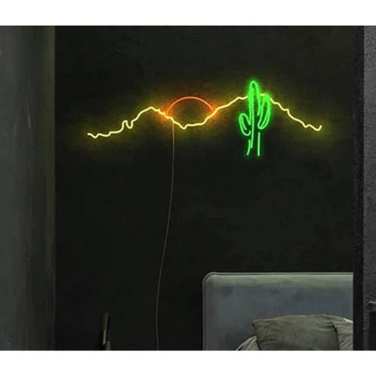 Lovely Bright Desert Cactus and Sunset LED Night Light Room Wall Decoration