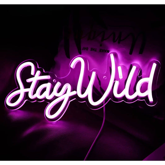 Fun Bright Hot Pink “Stay Wild” LED Night Light Room Wall Decoration