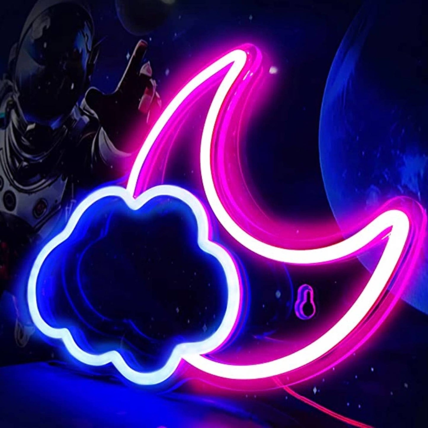 Adorable Vivid Bright Pink / Blue Moon Cloud LED Night Light Room Wall Decoratio